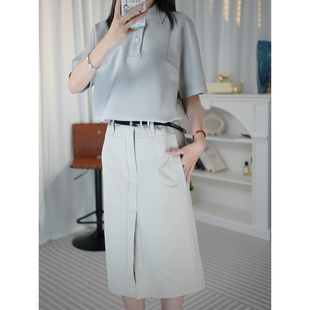 6号衣橱 设计师FrameFan 简风斜纹纯棉立体拼接高腰A字工装 半裙