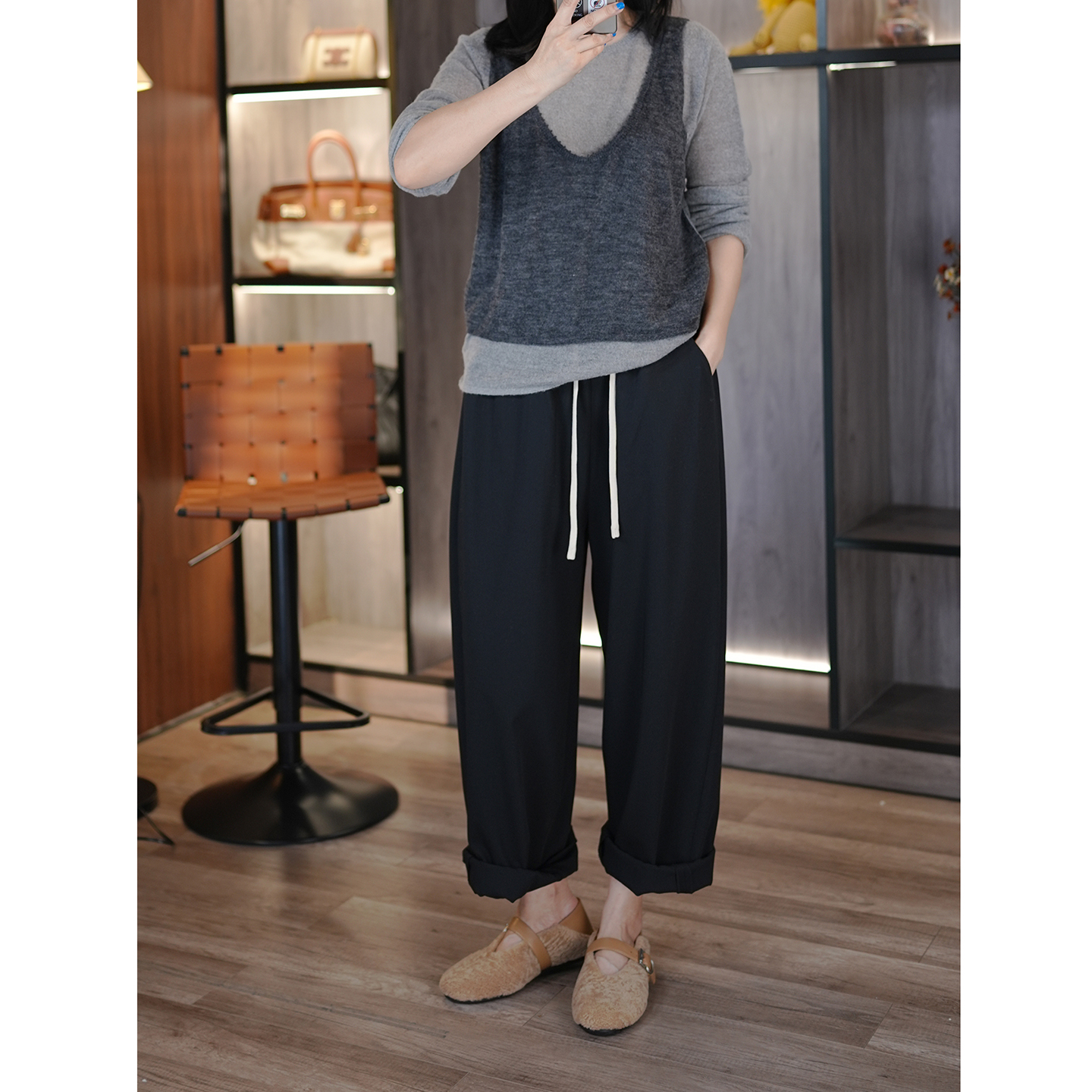 松驰羊毛纤维混纺松紧腰休闲裤