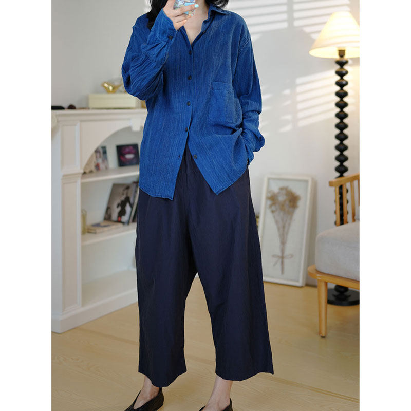 手织古布手捻纱真丝长袖衬衫