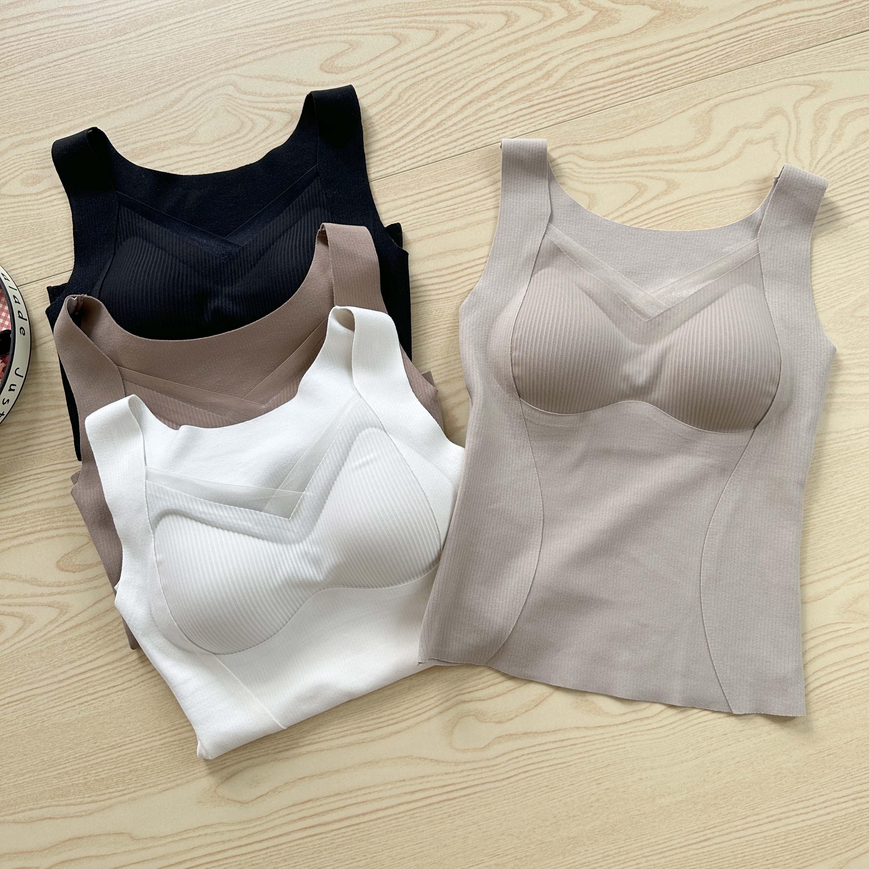 莱赛尔蚕丝薄绒V领文胸打底背心