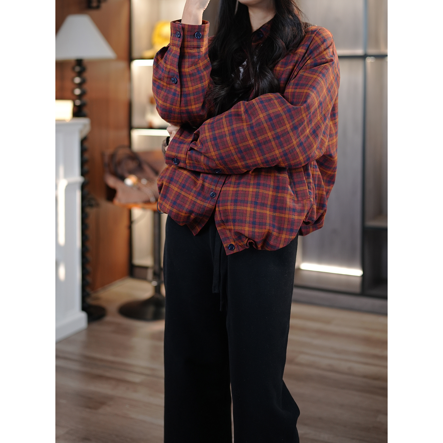 复古学院色织格纹白鹅绒羽绒服