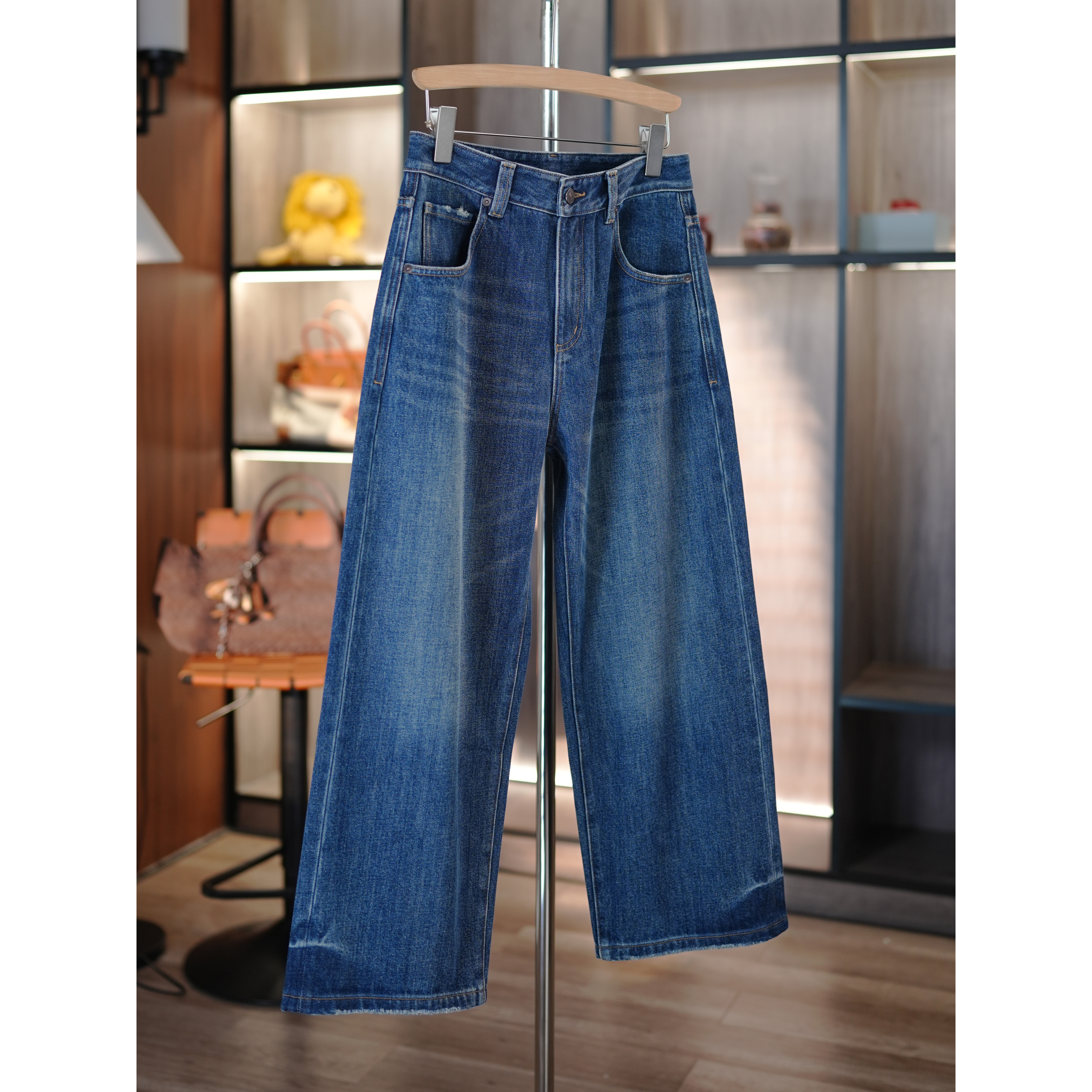 简约百搭土耳其棉做旧直筒牛仔裤