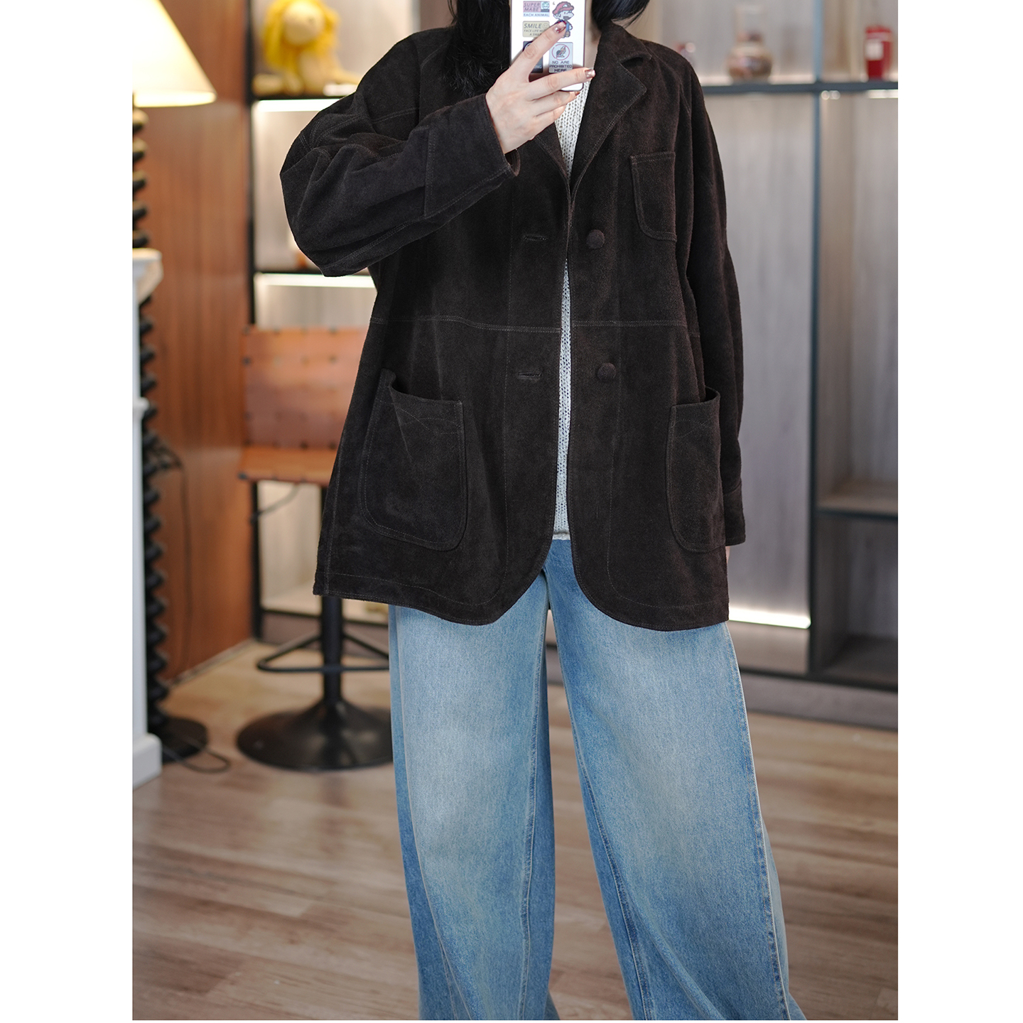 老钱风反绒牛皮休闲西装皮衣外套