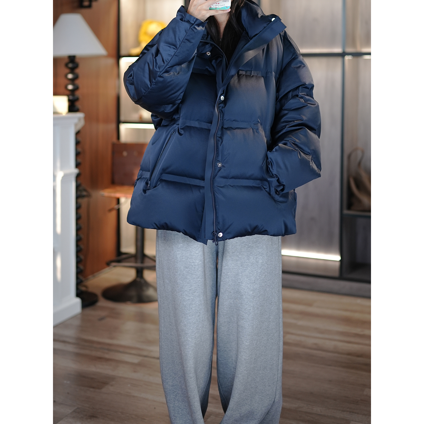 小众时髦白鸭绒立领廓形羽绒服