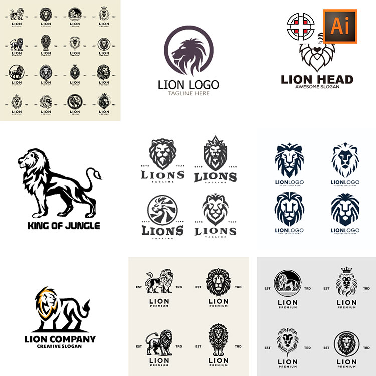 狮子LOGO设计剪影线稿线条剪影插图雕刻图标AI矢量设计素材