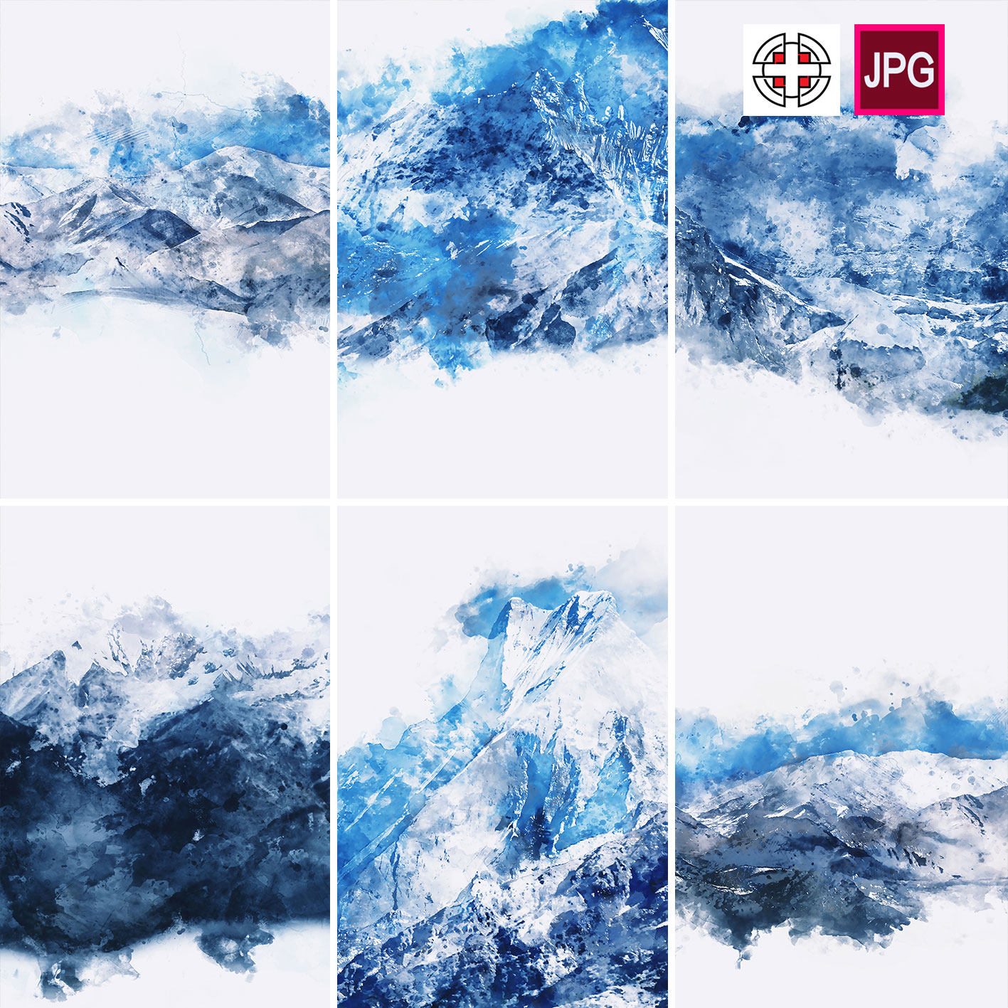 竖屏艺术手绘水墨水彩山脉雪山装饰画高清背景图片jpg设计素材