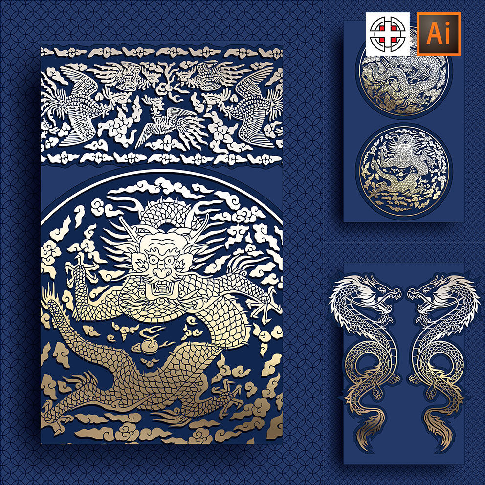传统渐变龙图腾图案底纹背景ai矢量设计素材