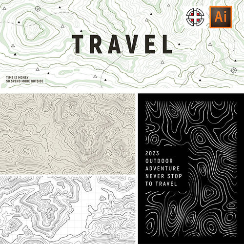 等高线地形图纹理 户外探险旅行地图线条背景底纹AI矢量设计素材