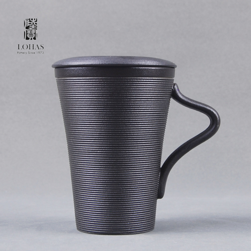 陆宝陶瓷办公会议泡茶杯旋转纹马克过滤盖杯375ML花草红茶绿茶杯