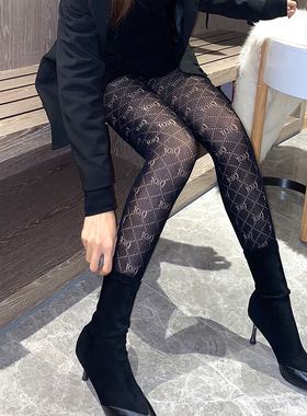 黑丝渔网袜女黑色丝袜蝴蝶结性感复古网袜ins潮春秋款连裤黑丝袜