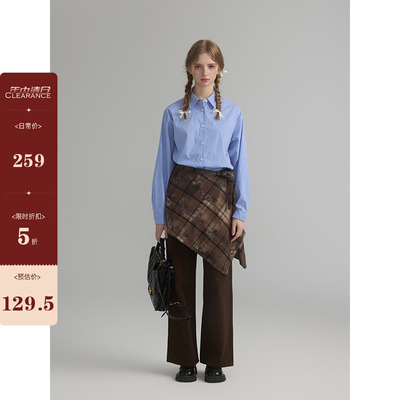 三十三  【红蓝CP】翻领格子衬衫女2024早秋新款法式气质宽松上衣