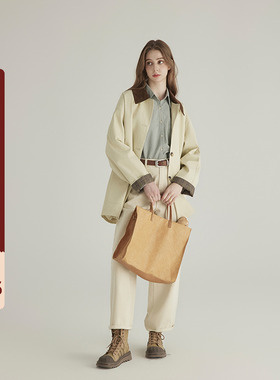 三十三【丹麦scenery】 方领拼接风衣外套女秋气质小个子短款上衣