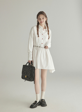 三十三【Fleur Collar】撞色不规则衬衫连衣裙女秋季红色马甲背心