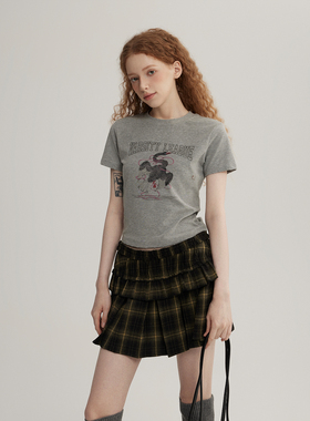 三十三  【Grey Ballet】灰色圆领印花正肩短袖T恤女2025秋季上衣