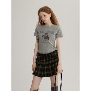 T恤女2025秋季 三十三 灰色圆领印花正肩短袖 Ballet 上衣 Grey