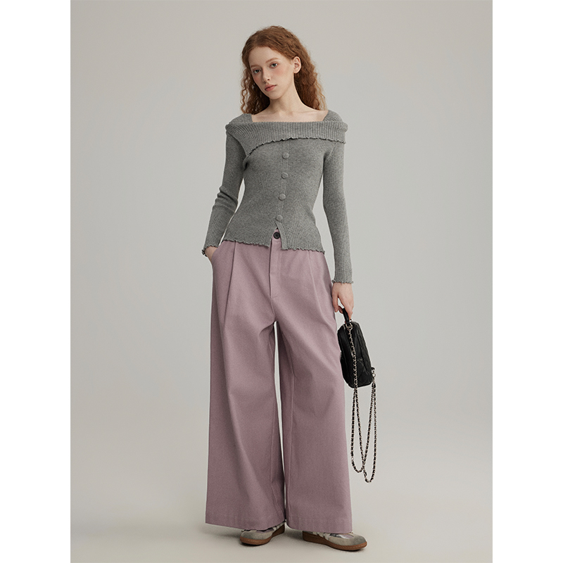 三十三【烟熏轻染】高腰宽松阔腿裤女2025新款小众设计感休闲裤子