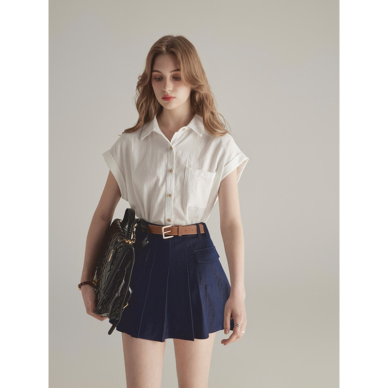 三十三【波德女士】高知纯棉白色短袖衬衫女夏季法式通勤简约衬衣