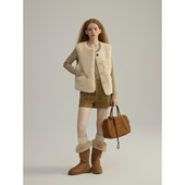 新款 三十三 两色圆领毛毛马甲女2025冬季 羊羔毛马夹外套