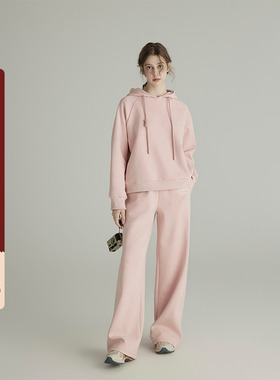 三十三【约恩学院】长袖连帽套头宽松卫衣女秋拖地阔腿裤运动套装