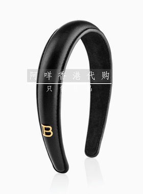巴尔曼BALMAIN HAIR B字LOGO黑色真皮限量发箍Puffed Leather