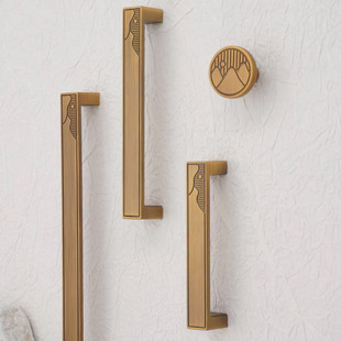 宋氏复古风黄古铜拉手新中式雕花抽屉橱柜门衣橱柜门长拉手中古风