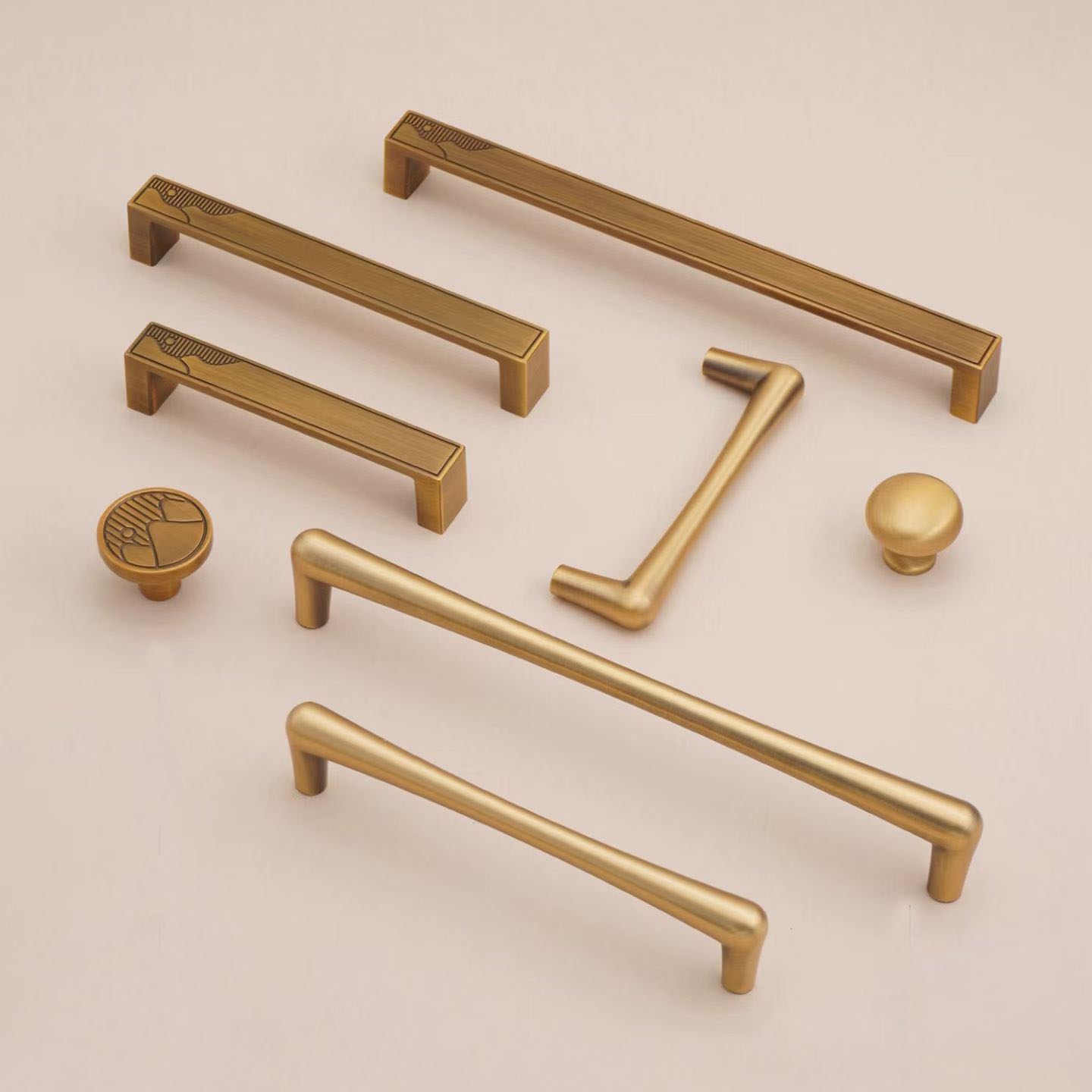 宋氏风格黄古铜雕花拉手抽屉柜门把手极简轻奢黄铜中式橱柜圆拉手