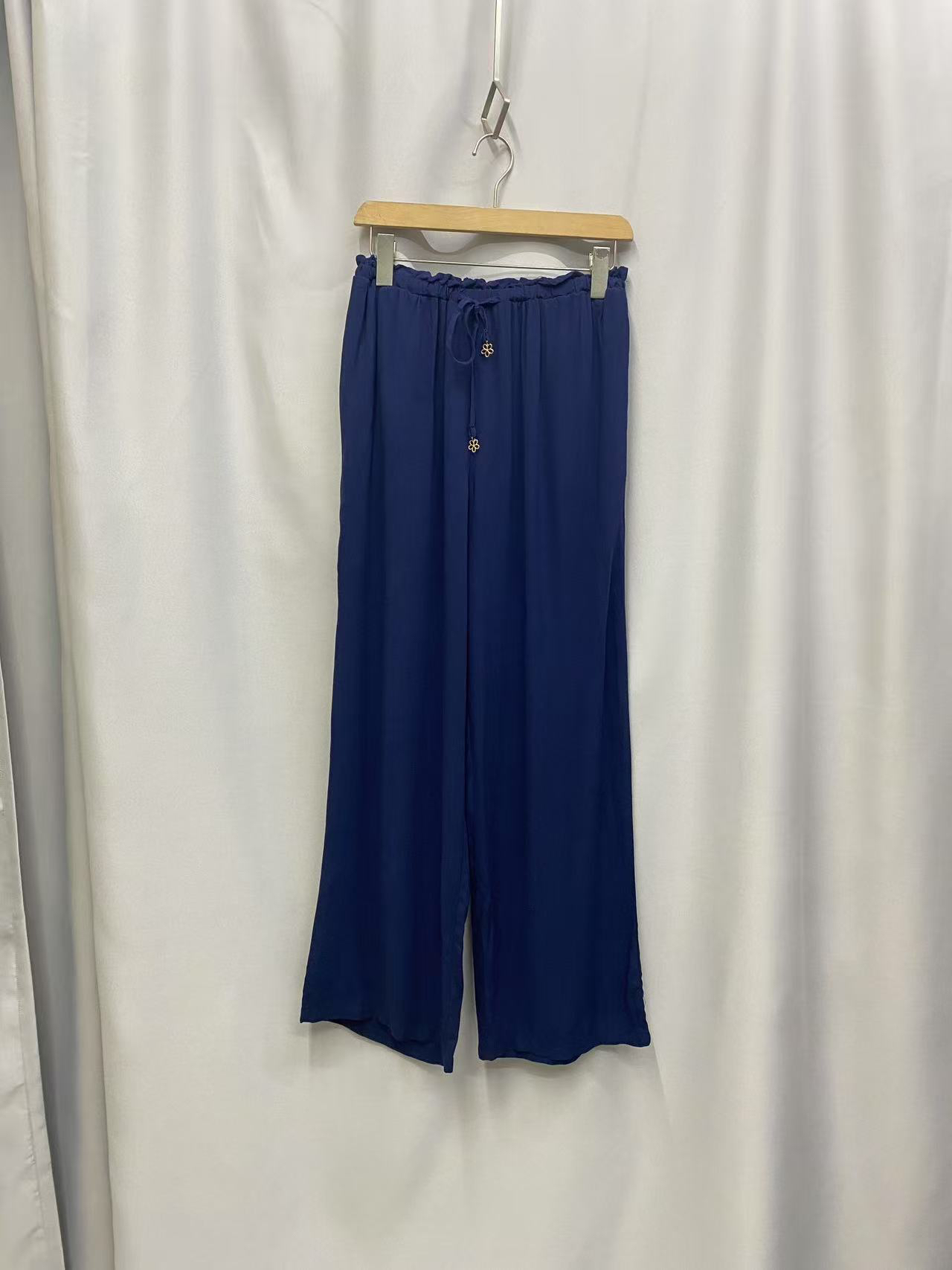 外贸品牌单夏季新款女士百搭时尚休闲松紧腰绵绸阔腿裤长裤