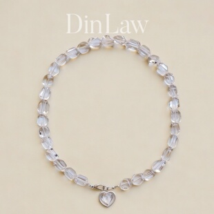 DinLaw鼎珞白水晶吊坠项链925银AA巴西天然净体水晶轻奢锁骨链女