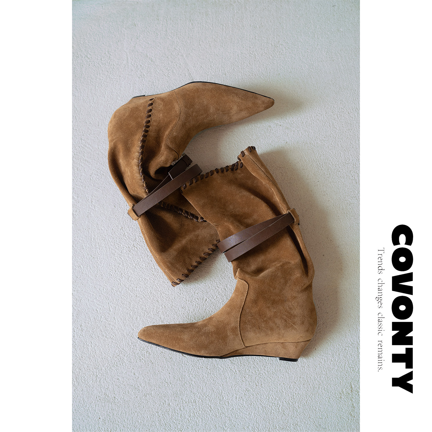 COVONTY「special」小时髦 美拉德风尖头中筒堆堆靴女坡跟骑士靴,女鞋,骑士靴,淘宝优惠券,粉丝福利购,淘宝优惠卷