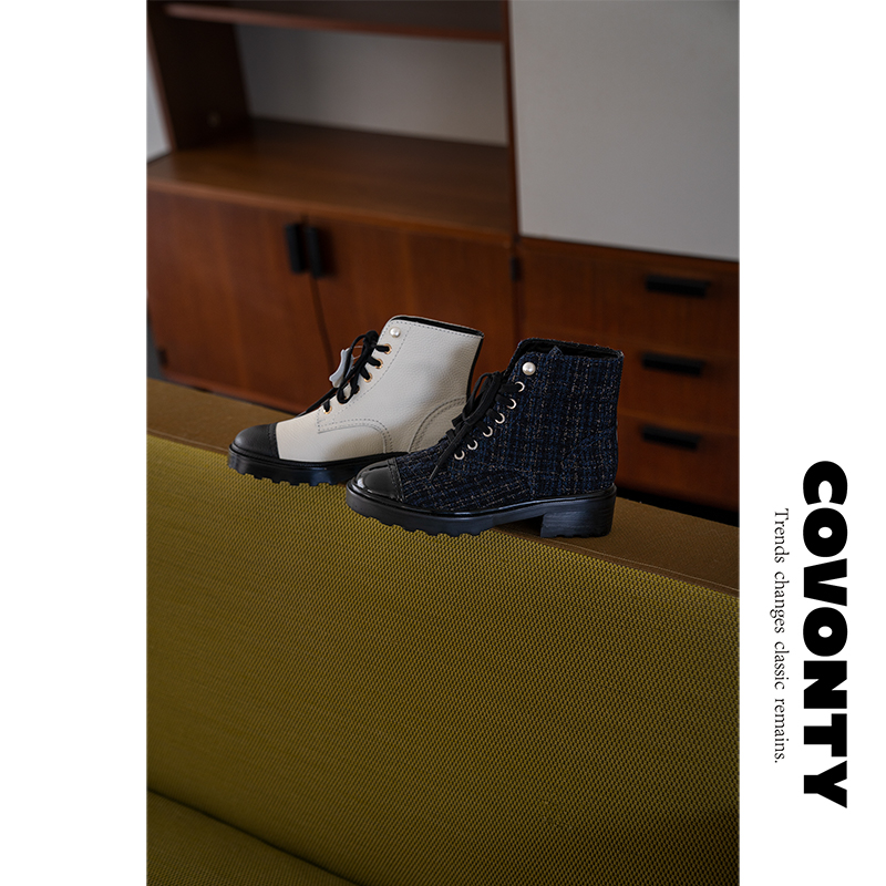 真皮机车靴中跟短靴老果家小香风