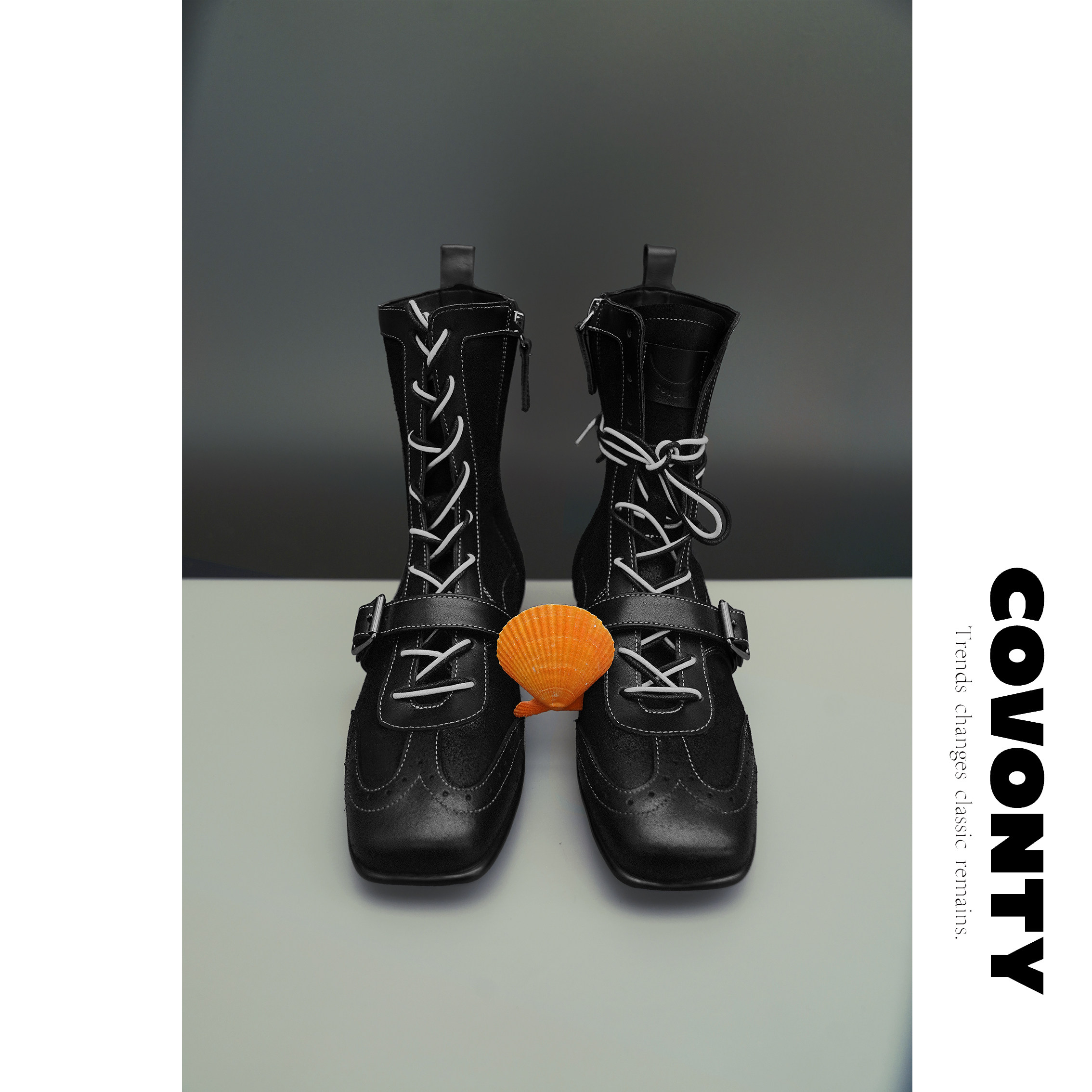 COVONTY「original」小时髦 小牛皮马丁靴女拳击鞋系带短靴工装靴,女鞋,马丁靴,淘宝优惠券,粉丝福利购,淘宝优惠卷