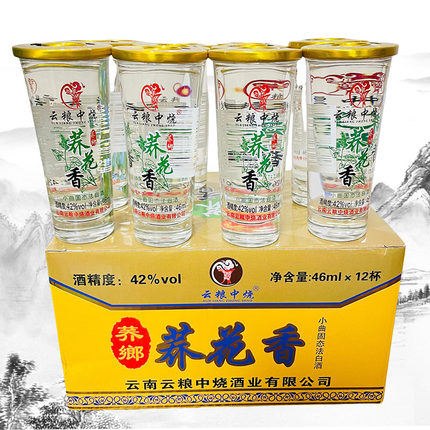 云南荞郷荞花香酒云粮中烧 小荞酒 苦荞42度 46mlX12杯纯粮小酒