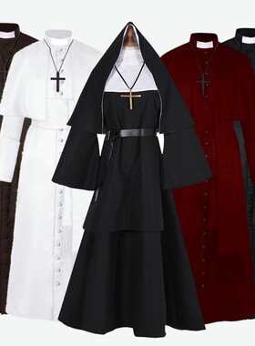 万圣节成人COS服牧师服修女服中世纪神父角色扮演服化妆舞会服