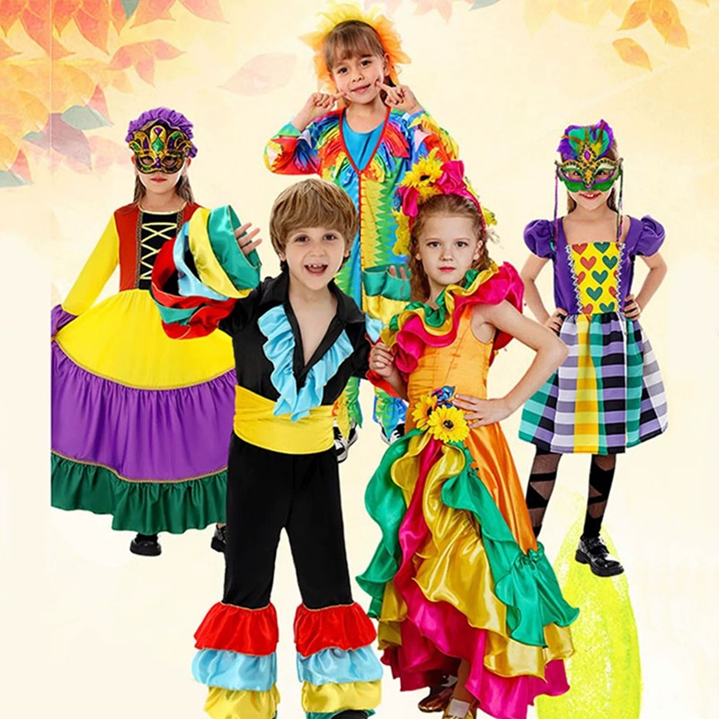 2025新款儿童派对狂欢节表演服装民族风cosplay角色扮演服演出服