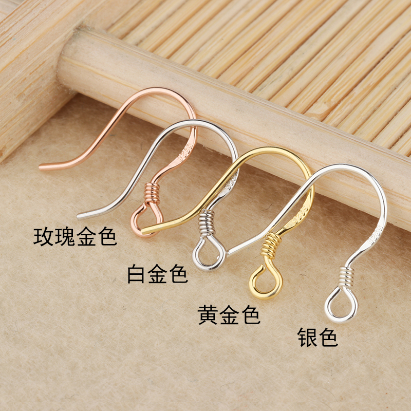 原色手工制作耳勾纯银饰品配件