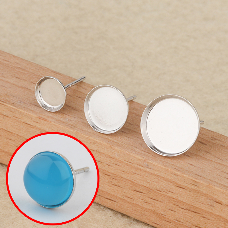 纯银平底蜜蜡绿松石耳托