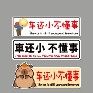 车还小不懂事电动汽车贴纸个性装饰文字创意网红同款反光磁吸贴