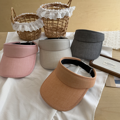 儿童浅格子空顶帽 2-10岁女童男孩夏季防晒遮阳户外出游太阳帽子