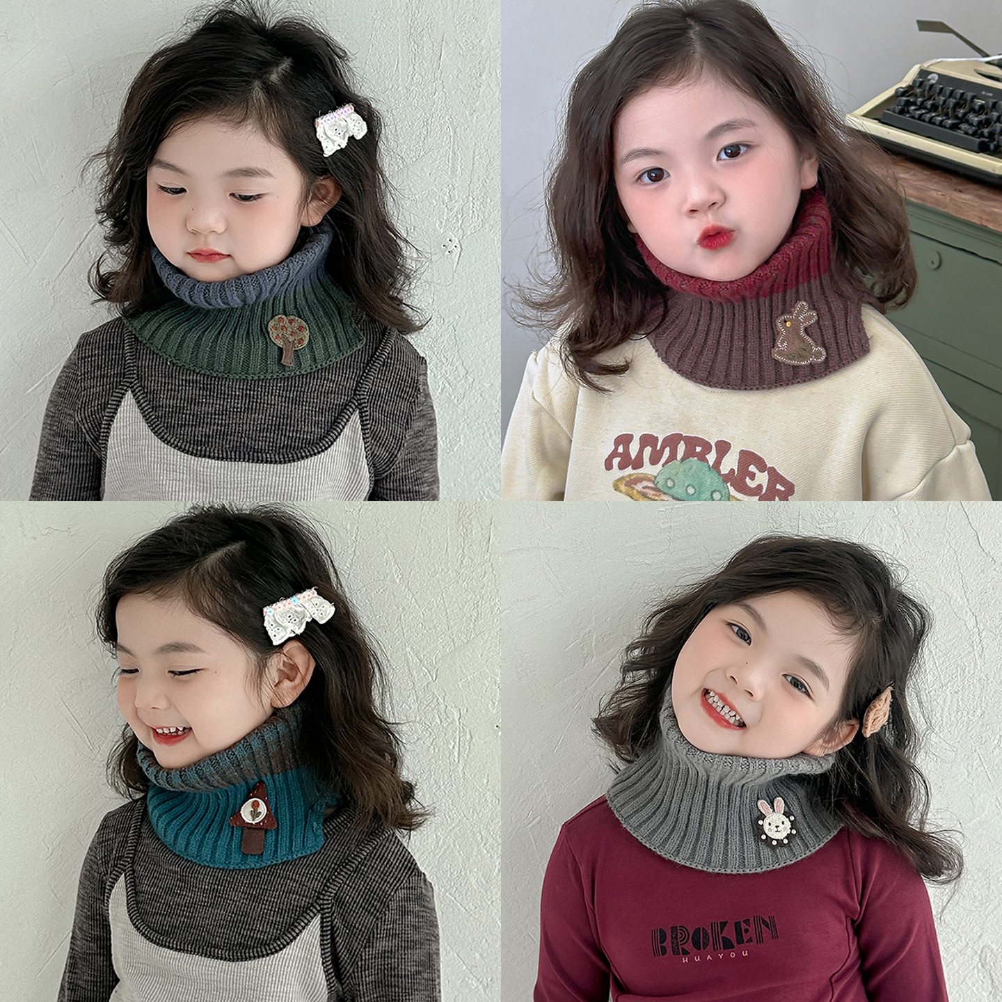 儿童脖套 2025秋冬新款1-10岁男女童宝宝渐变撞色围脖围巾软毛线