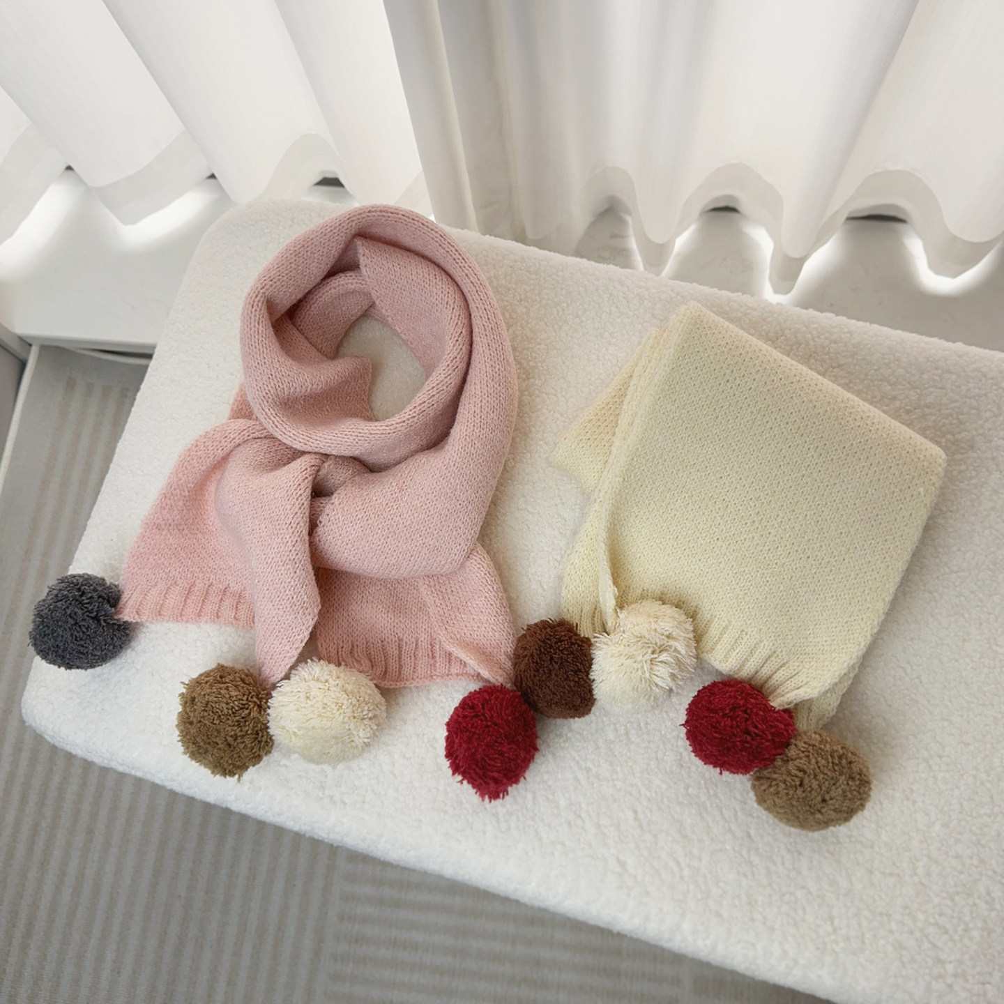 韩系儿童围巾毛球针织长巾2025秋冬季男女童保暖洋气ins围脖宝宝,童装/婴儿装/亲子装,围巾,淘宝优惠券,粉丝福利购,淘宝优惠卷