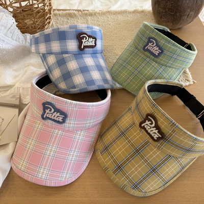 儿童格子空顶帽 2-10岁男女童可调节夏季防晒遮阳出游太阳帽子