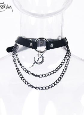 原创电月挂坠punk颈链铆钉脖圈
