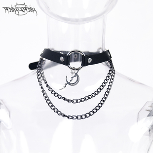 PINKSPINK原创电月挂坠punk电镀链条颈链铆钉脖圈摇滚男女皮项链