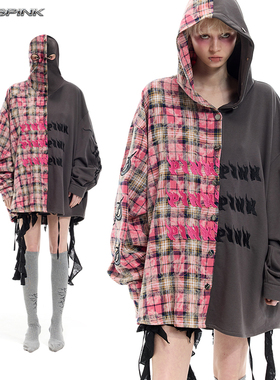 PINKSPINK 25SS|原创Remake拼接连帽头套绣花无性别宽松Y3K格衬衫