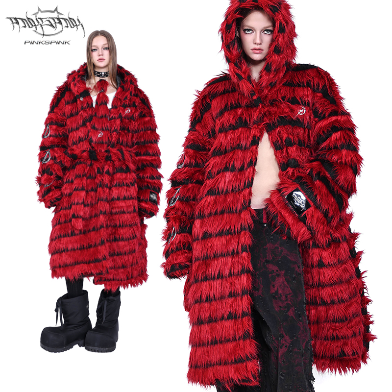 PINKSPINK原创电月黑红毛Y2K皮草