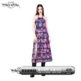 PINKSPINK|废土粉 原创电月金属结构开叉格子纹绑带辣妹Y2K连衣裙