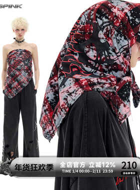 PINKSPINK 25SS|原创Remake喷涂红格纹印花无性别Y3K抹胸方巾头巾