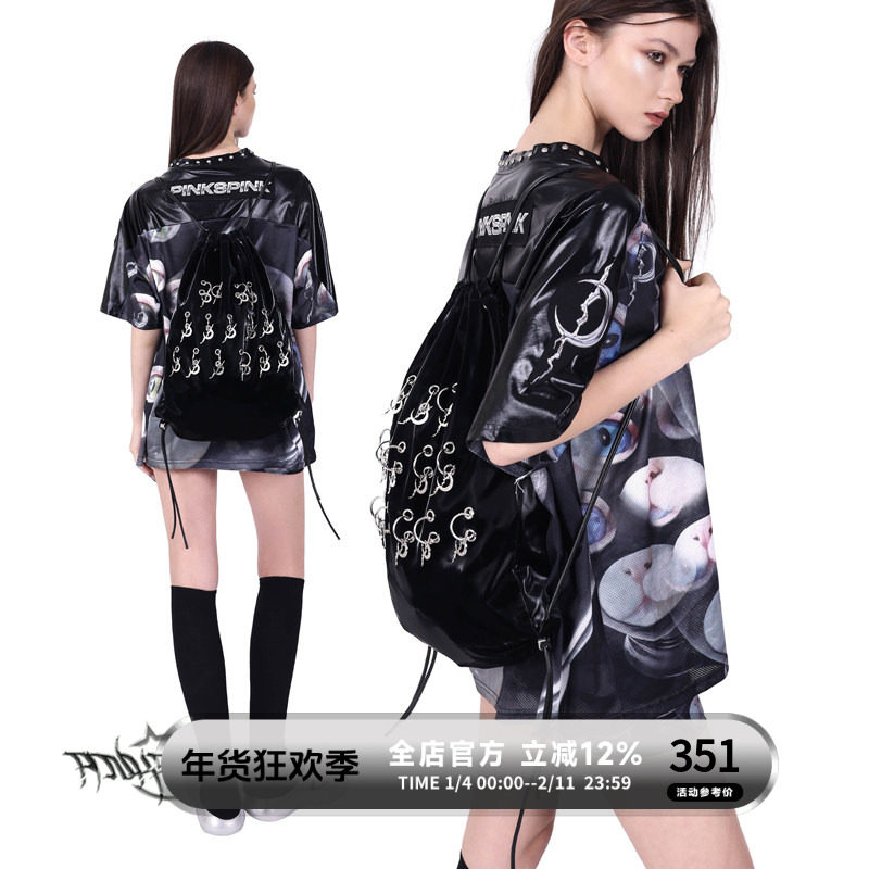 PINKSPINK原创立体挂饰男女抽绳Y2K双肩包出门毙备电月背包,箱包皮具/热销女包/男包,时尚帆布包,淘宝优惠券,粉丝福利购,淘宝优惠卷