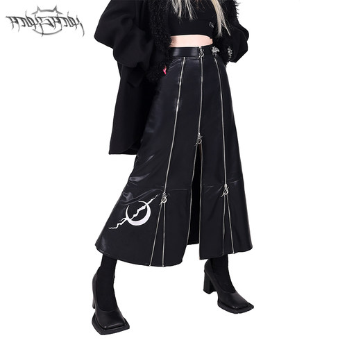 PINKSPINK原创电月拉链拼接皮裙