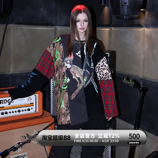 PINKSPINK原创电月迷彩斯芬克斯摇滚拼接REMAKE无性别街头长袖T恤